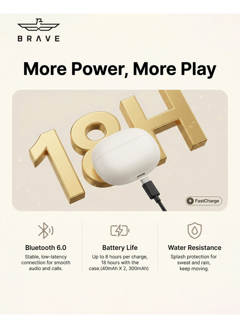 بريف سماعات أذن لاسلكية مفتوحة بلوتوث 6.0، سماعات رياضية مع مشغلات مغناطيسية ثلاثية النواة، محرك نبض الجهير العميق، تقنية تركيز الصوت العصبي للمكالمات، مصفوفة ميكروفون مزدوجة 360° لالتقاط الصوت، ملاءمة مريحة بوسادة هوائية، مقاومة للماء ومقاومة للعرق، بطارية طويلة العمر، زمن استجابة منخفض للغاية، صوت اتجاهي، سماعات مكالمات بدون استخدام اليدين للرياضة والجري والنادي وركوب الدراجات والأنشطة الخارجية – بيج - Image 4